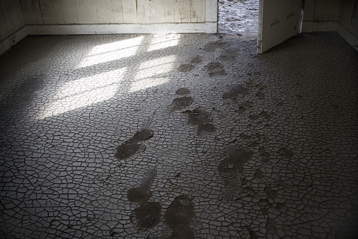 Photo of footsteps in soot
