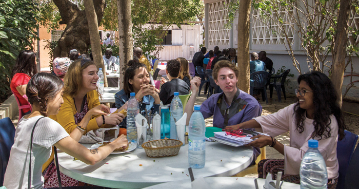 Students gather in WARC's courtyard for lunch