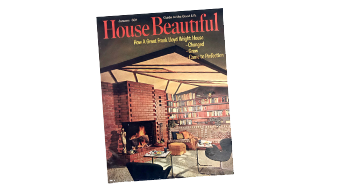 A cover of House Beautiful featuring a Frank Lloyd Wright home