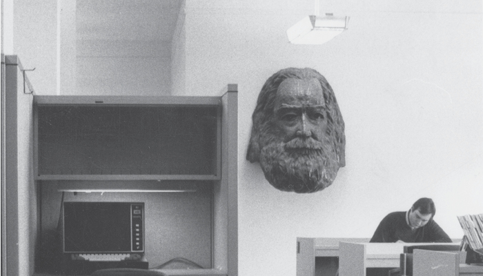 Archival photo of the Walt Whitman sculpture 