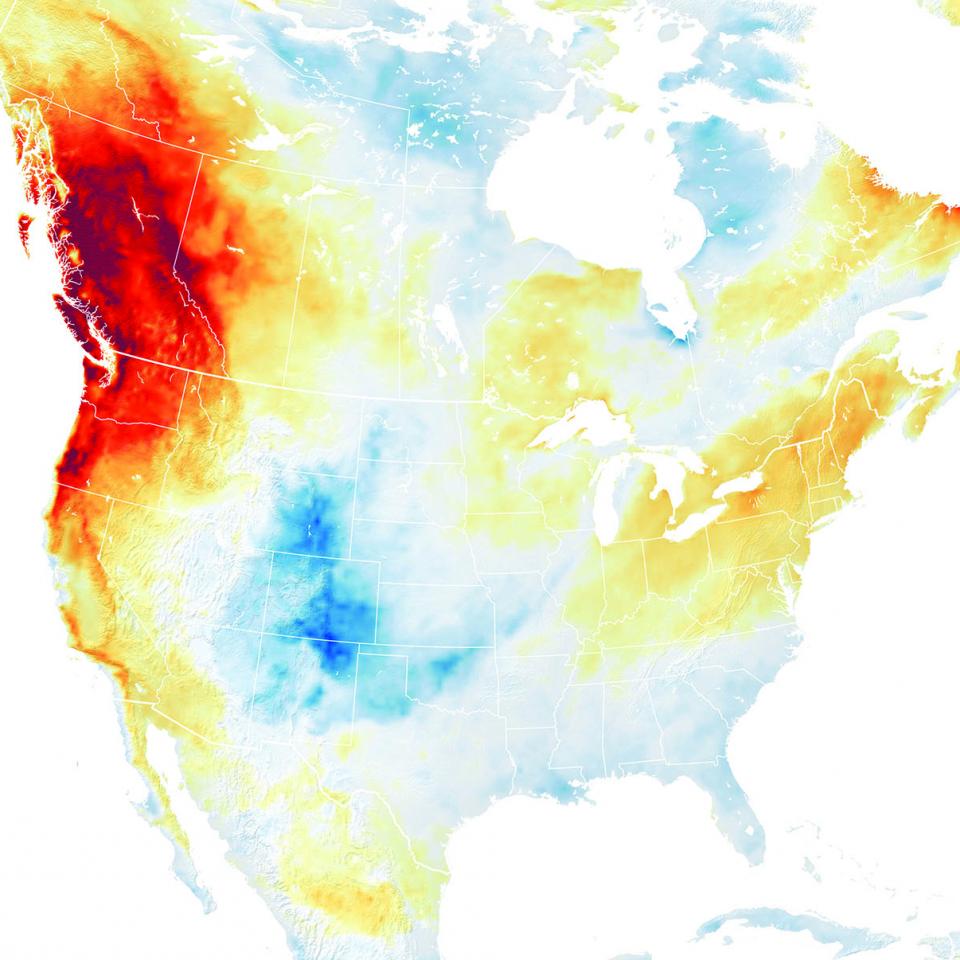 US weather map showing 2021 heat wave in the Pacific Northwest