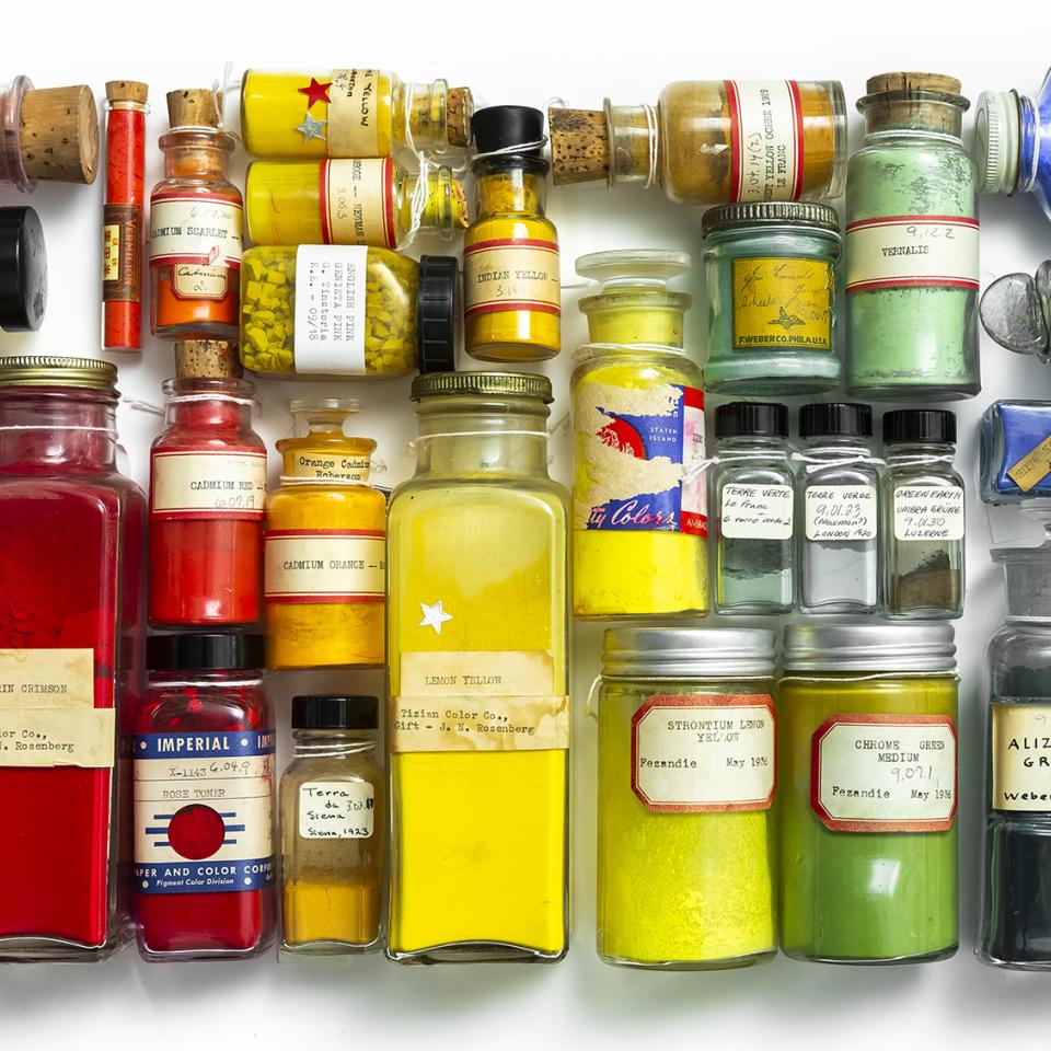 A colorful selection of samples from the Forbes Pigment Collection housed at the Straus Center for Conservation and Technical Studies, Harvard Art Museums