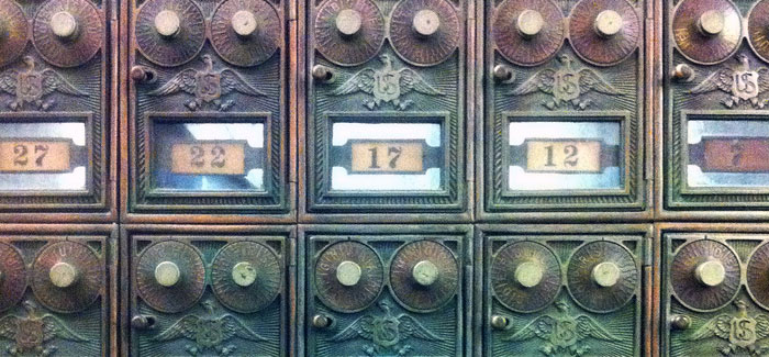 Mailboxes in the Social Science Research Building.