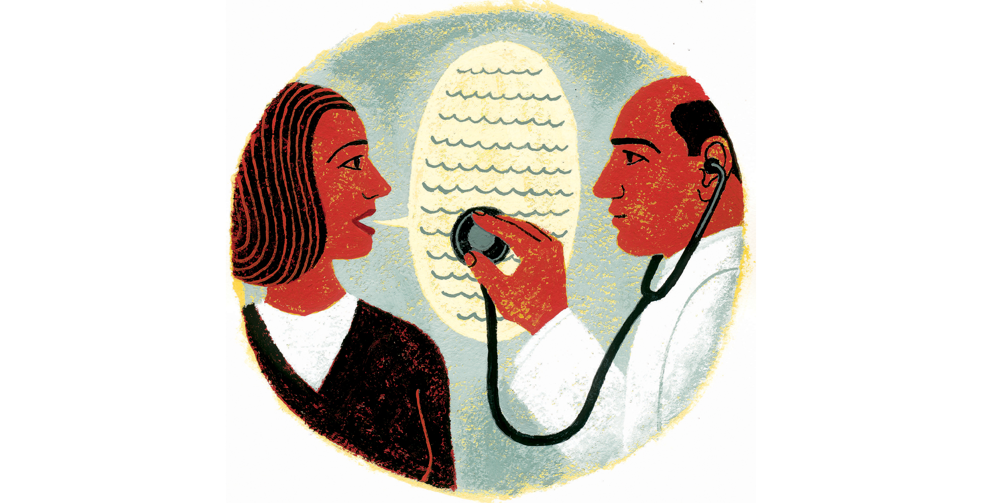 Illustration of a doctor listening to a patient
