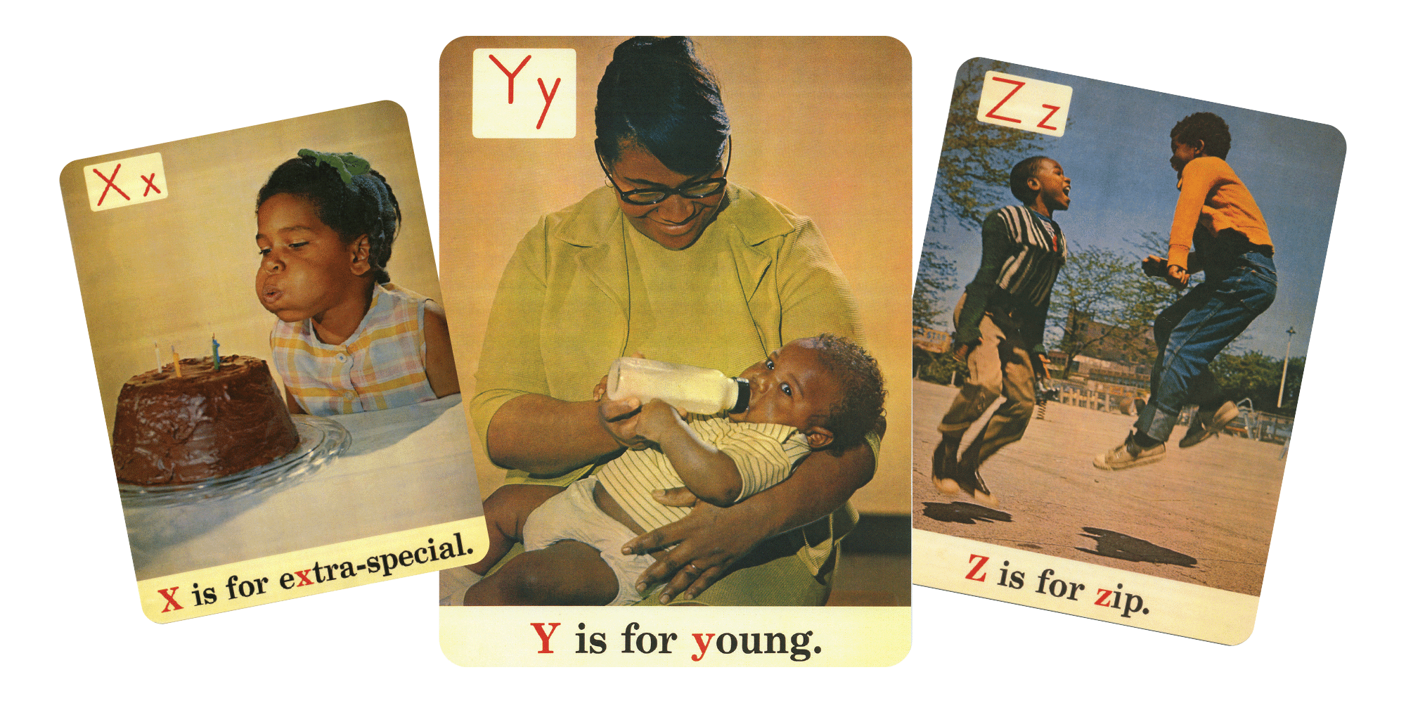 The X, Y, and Z letter cards from the Black ABCs