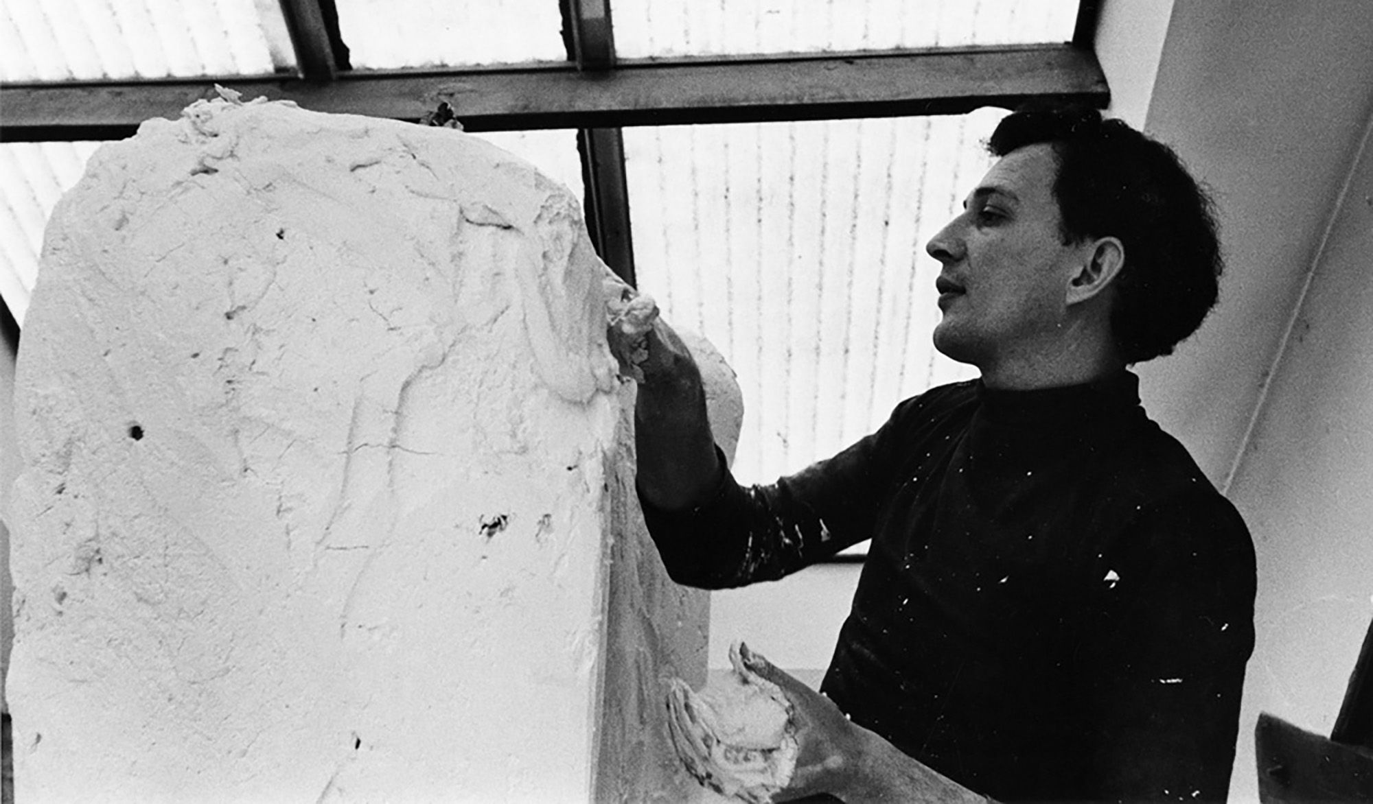 Virginio Ferrari working on a sculpture