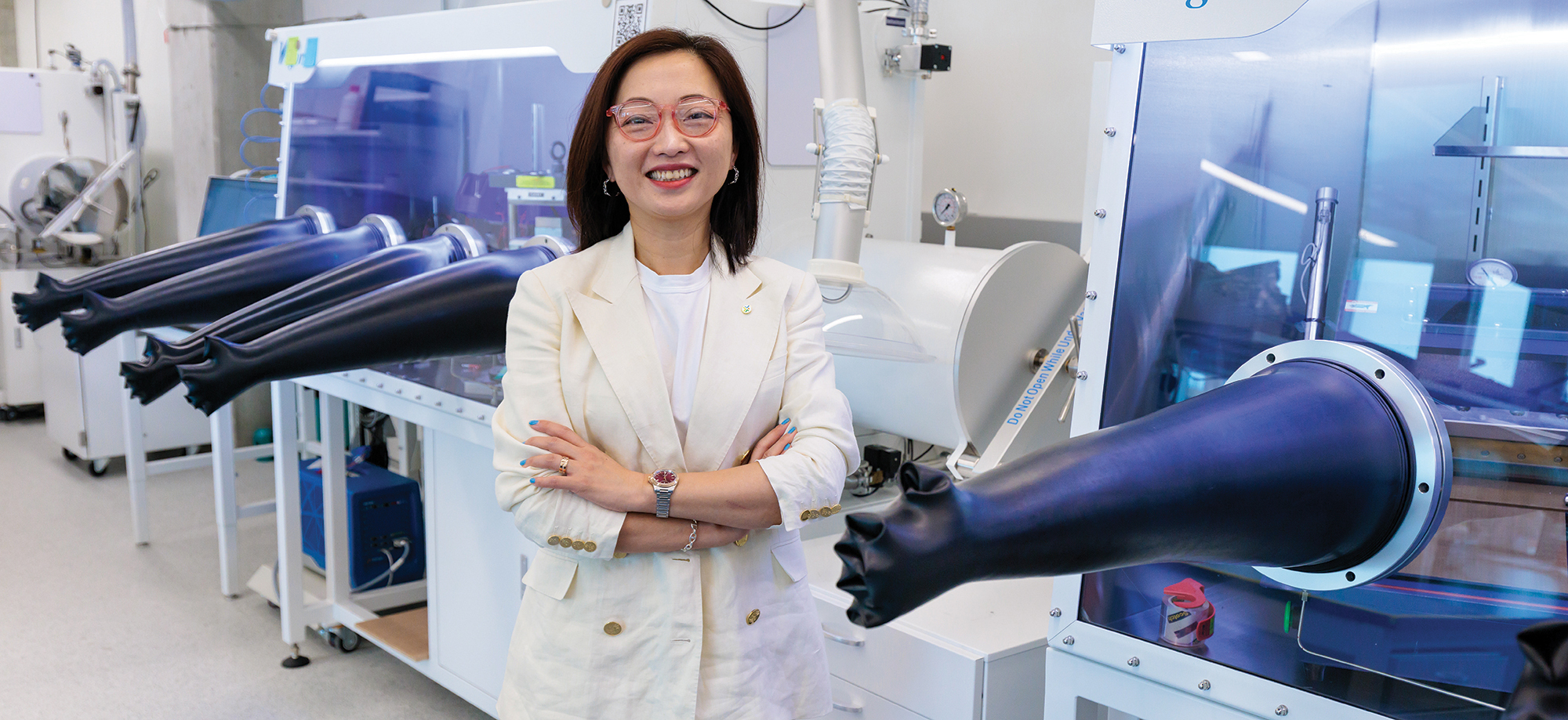 Y. Shirley Meng in a Pritzker School of Molecular Engineering Lab