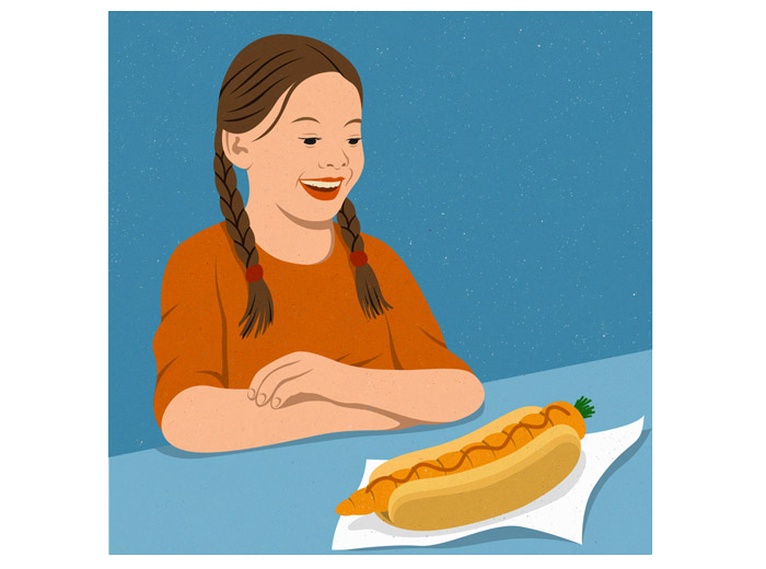 Girl with carrot hot dog illustration