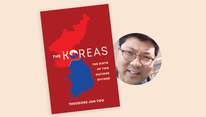 Portrait of Theodore Jun Yoo and the cover of his book "The Koreas"