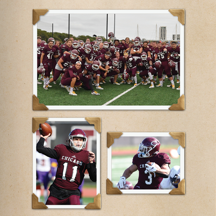 Photo collage of Chicago Maroon Football 2019