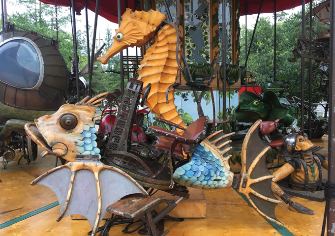 Giant riding fish at the Marine World Carousel in Nantes, France