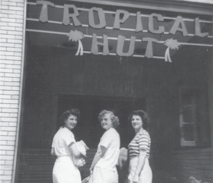 Archival photo of students in front of the T-Hut
