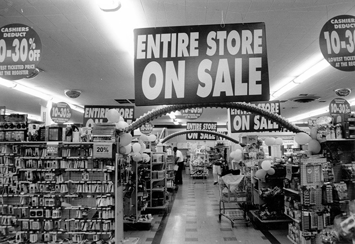 Interior of the Hyde Park Woolworth during its closing sale