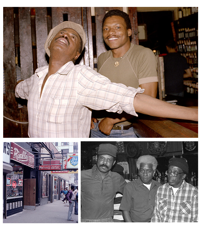 Three photos: two of the interior of the Rialto tap with patrons and one of the exterior