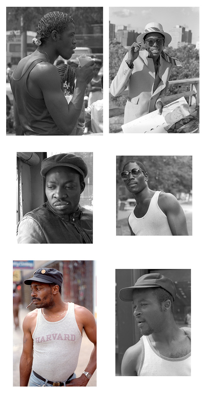 six individual portraits of men in the 1980s