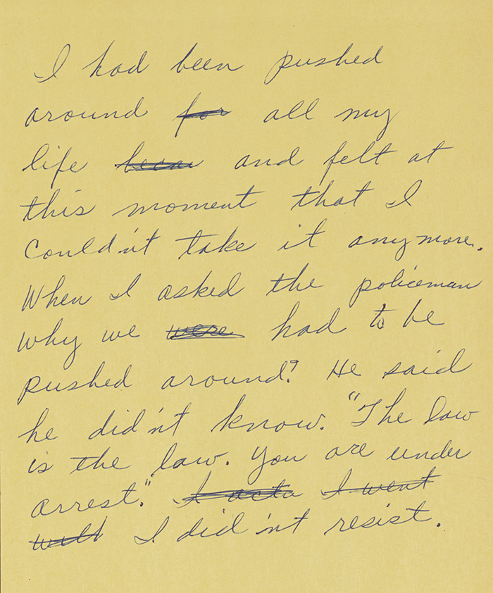 Handwritten document from the Rosa Parks papers