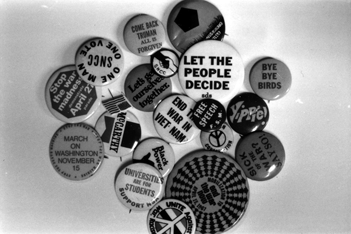 An assortment of political buttons from 1968