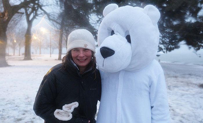 Melina Hale with the Kuvia polar bear
