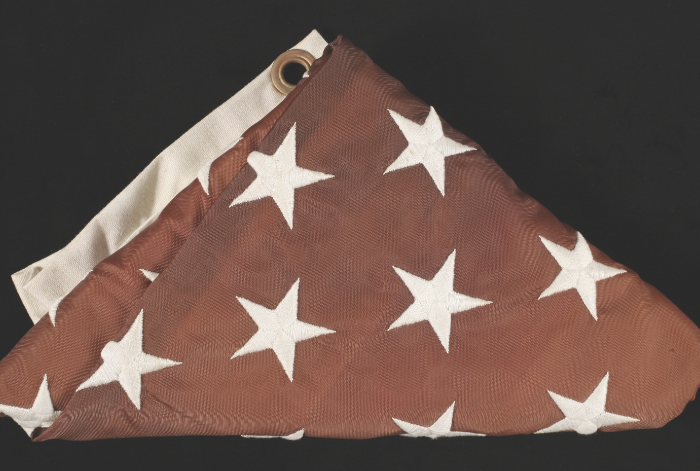 A US flag faded by anthrax decontamination after the 2001 anthrax attacks.