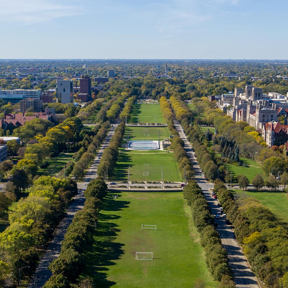 Aerial photo of the University of Chicago campus