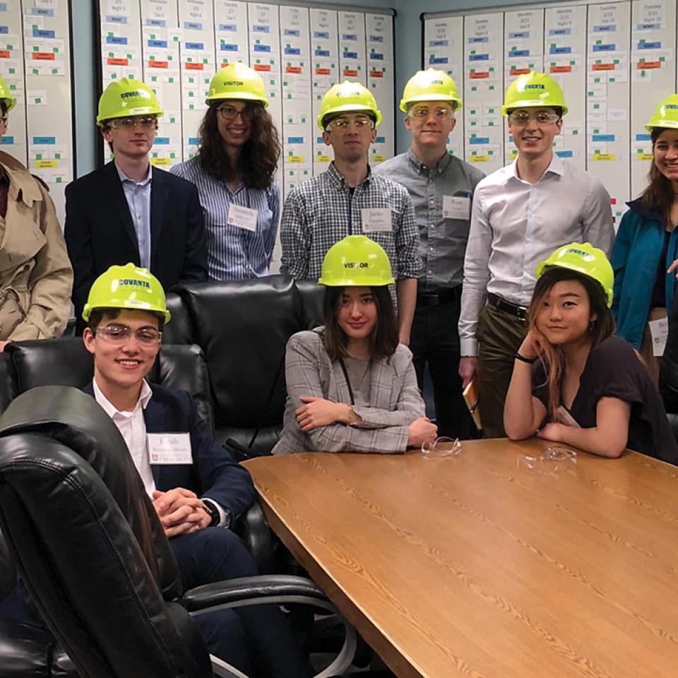 Students visit Covanta, a company that produces energy from municipal trash, during a 2019 career trek to Boston.