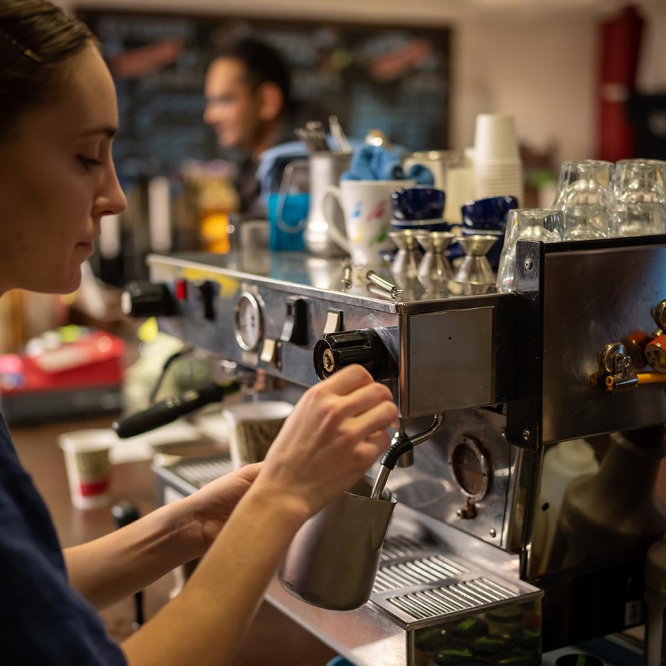 A student barista at Grounds of Being