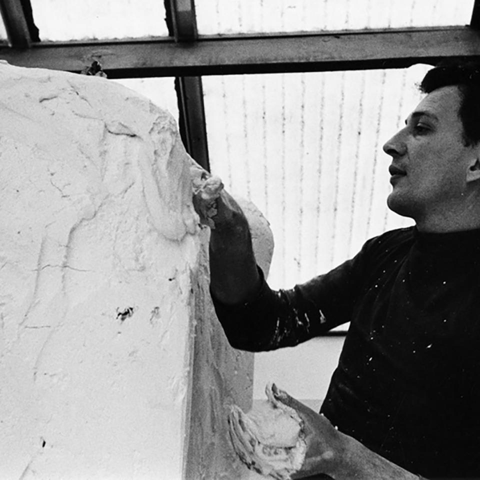 Virginio Ferrari working on a sculpture