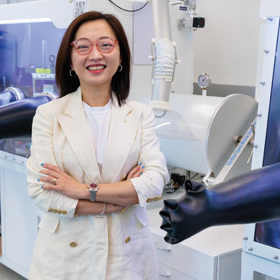 Y. Shirley Meng in a Pritzker School of Molecular Engineering Lab